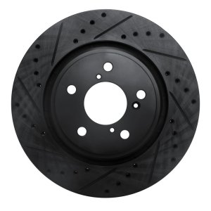 Acura MDX Brake Rotor (1) - Front Left - R1 Concepts - Drilled & Slotted - Black - `15-`25